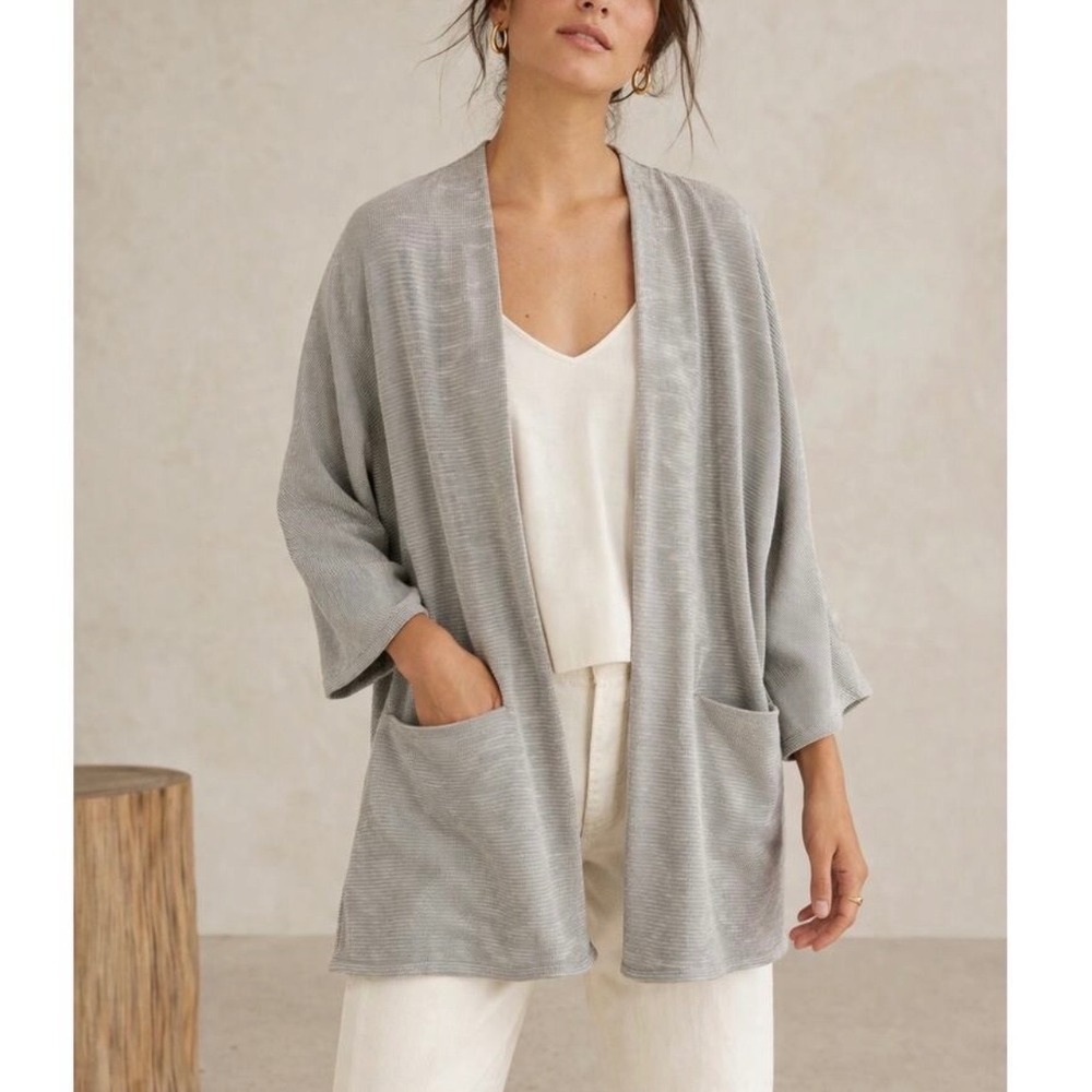 DONNI. Gray Sandwash Ribbed Open‎ Front Cardigan OSFA